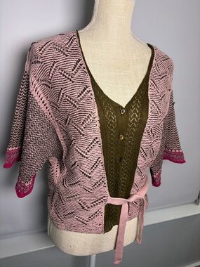 Dries Van Noten Pink Knit Belted Cardigan Pink Olive